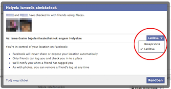 Facebook Places szolgáltatással kapcsolatos biztonsági beállítás