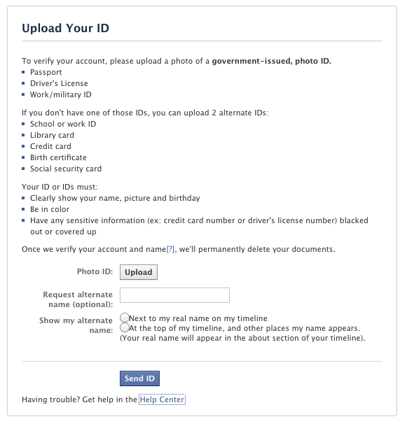 Facebook profil hitelesítéshez fel kell tölteni egy igazolványt
