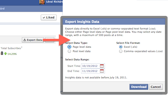 Adatok exportálása Facebook Insights-ból