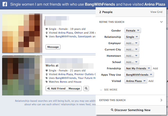 Bang With Friend és a Facebook kereső