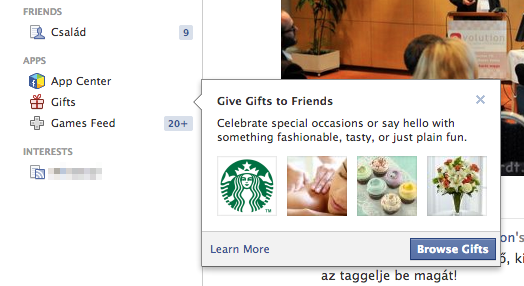 A Facebook ajándékozási lehetősége megérkezett. Legalább is a figyelmeztető ablak szerint.