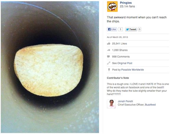 Pringles: a bosszantó vágy Facebook poszt