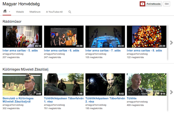 A Honvédség több felületen kommunikál párhuzamosan. Ez például a YouTube csatornájuk.
