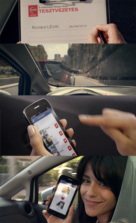 A Nissan videójában rendszeresen előkerünek a saját Facebookból származó adataink.