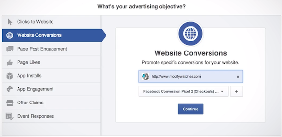 Az új Facebook hirdetés létrehozó felület. Először arra kell válaszolni, hogy mit akarunk hirdetni.