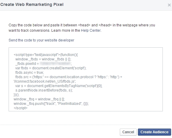 A Facebook legenerálja a kódot, amit be kell illeszteni a weboldalba.