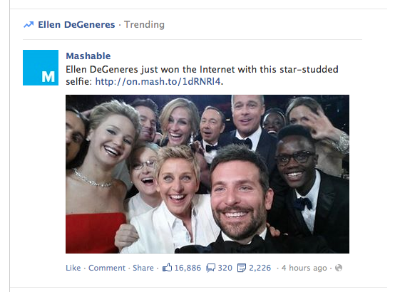 Abszolút trendi a Facebookon az Oscar gálán készült selfie egy rakat híreséggel