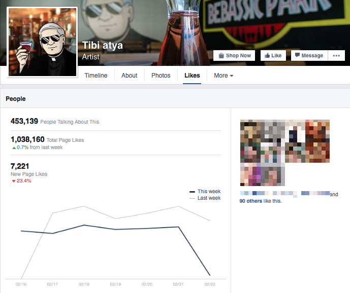 Tibi atya Facebook oldala: 1 milliónál több rajongó, Heti 7500 új rajongó, és 450.000 ember beszél róla. 
