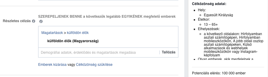 Magyarok Angliában a Facebook "külföldön élők" kategóriája szerint.