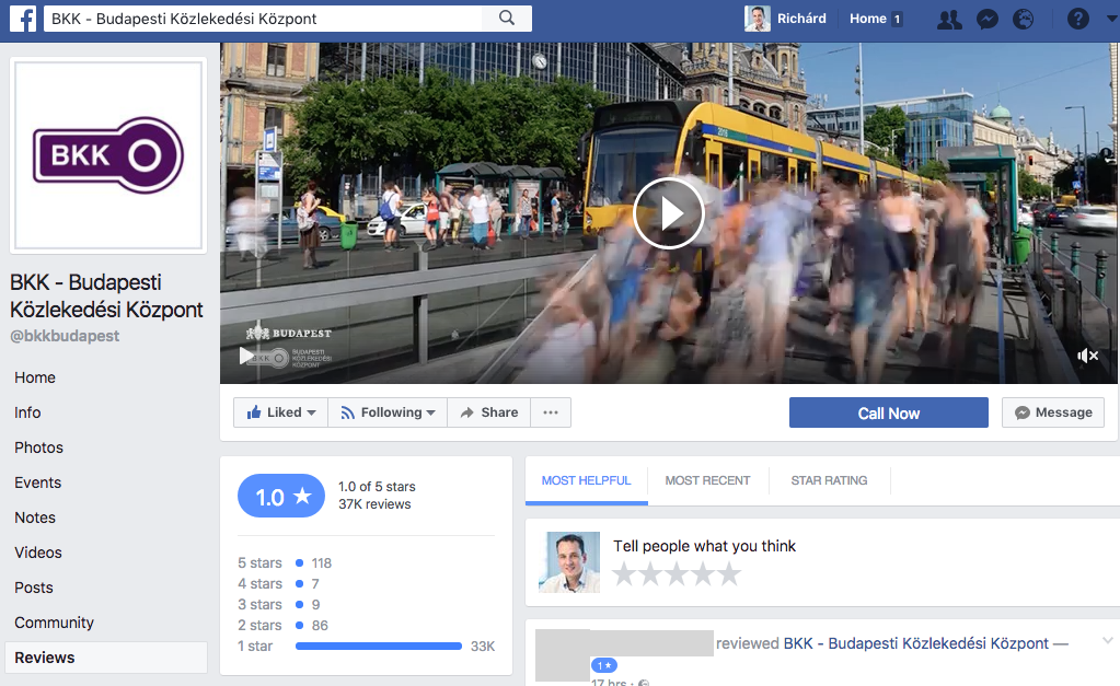 Olyan gyorsan jönnek a BKK Facebook oldalára az 1 csillagos értékelések, mint ahogy a borító videón sietnek az emberek.